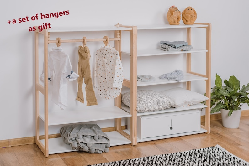 Montessori Kids Clothing Rack with Maxi Large Storage Shelf