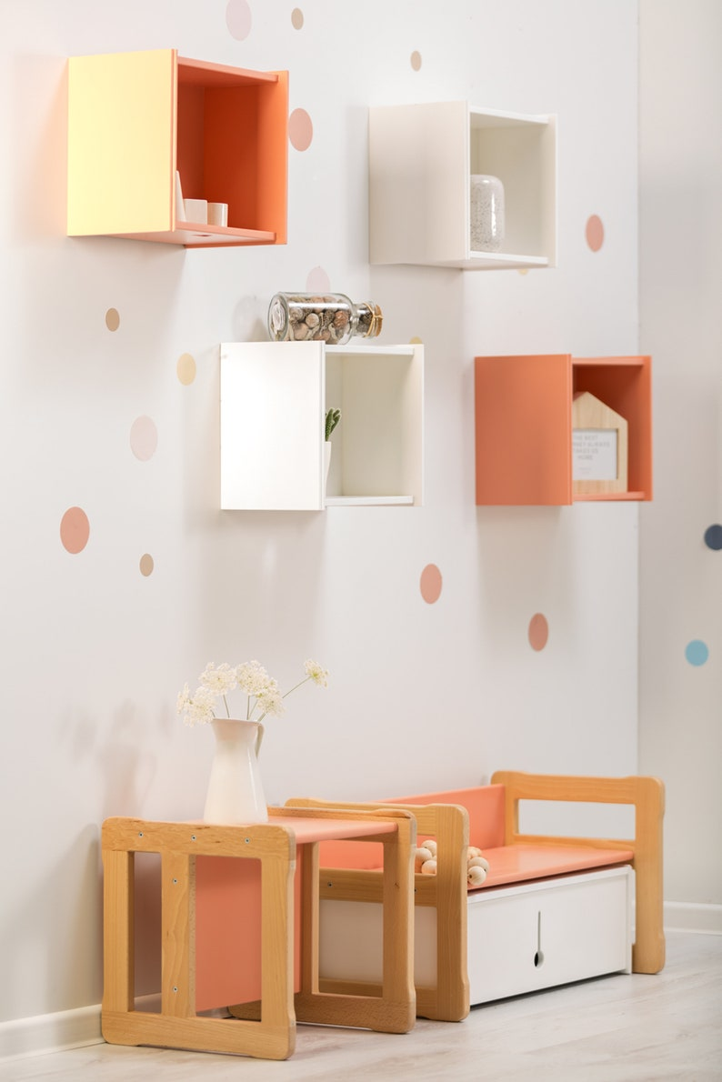 Montessori Wooden Bench & Storage Box Set