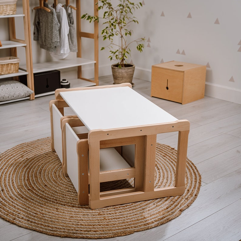 Montessori Wooden Desk & 2 Chair Set
