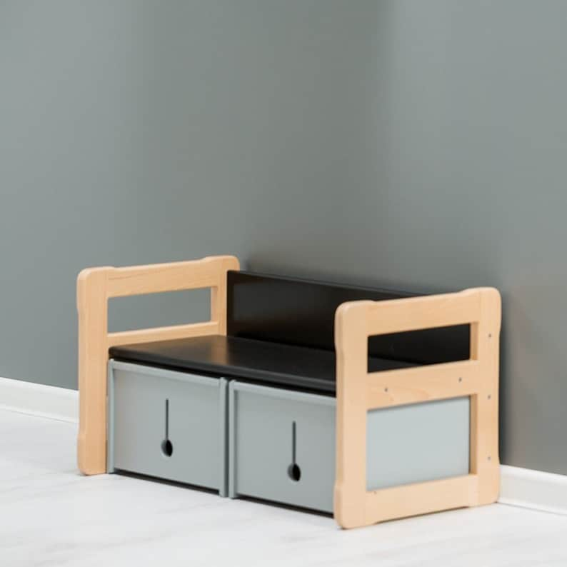 Montessori Wooden Bench with 2 Storage Boxes