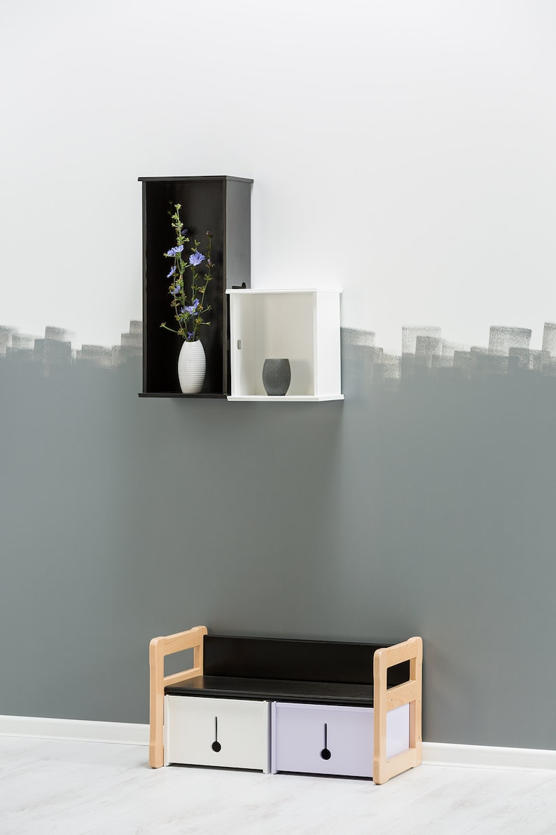 Montessori Wooden Bench with 2 Storage Boxes