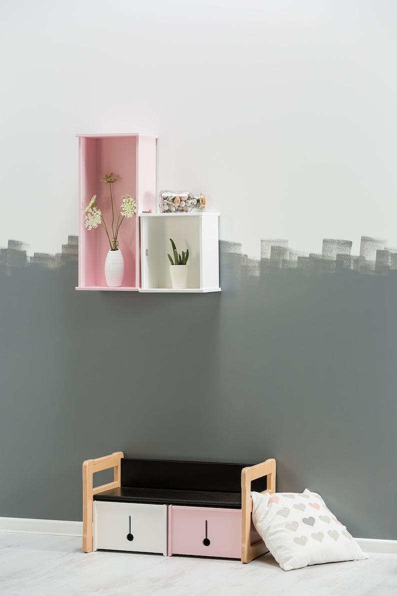 Montessori Wooden Bench with 2 Storage Boxes